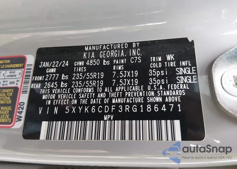 2024 Kia Sportage X-Line z USA, uszkodzony, nr VIN 5XYK6CDF3RG186471